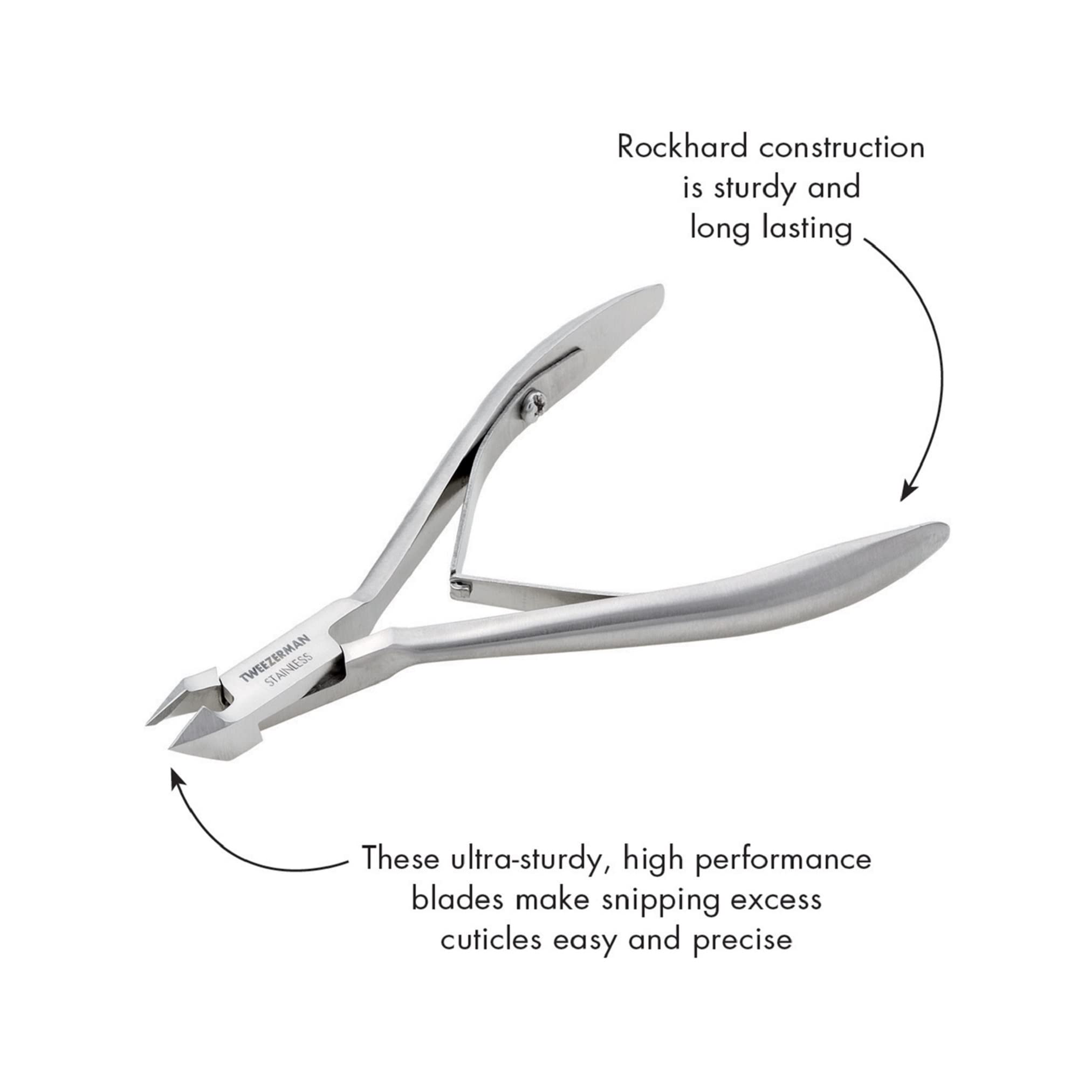 Tweezerman cuticle nipper showing stainless steel finish