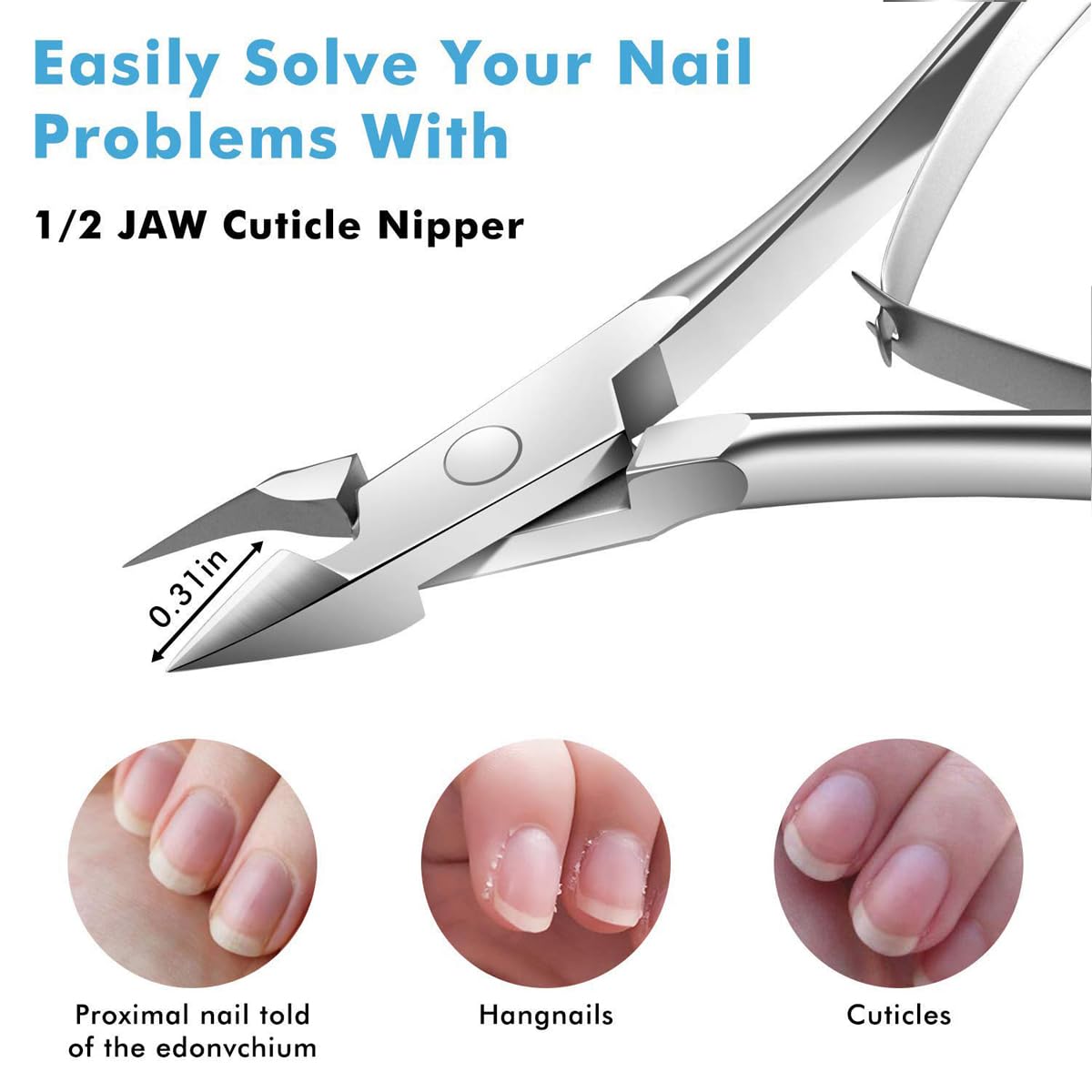 Flauntia stainless steel cuticle remover tool showing the ergonomic double spring handle mechanism.