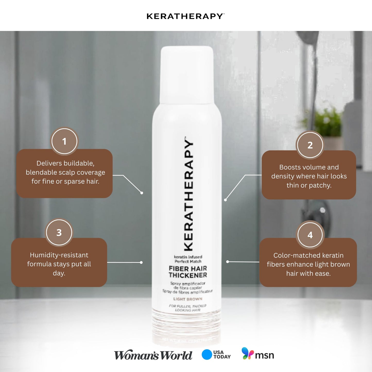 Keratherapy 140 milliliter hair volumizing spray back panel with ingredients and instructions