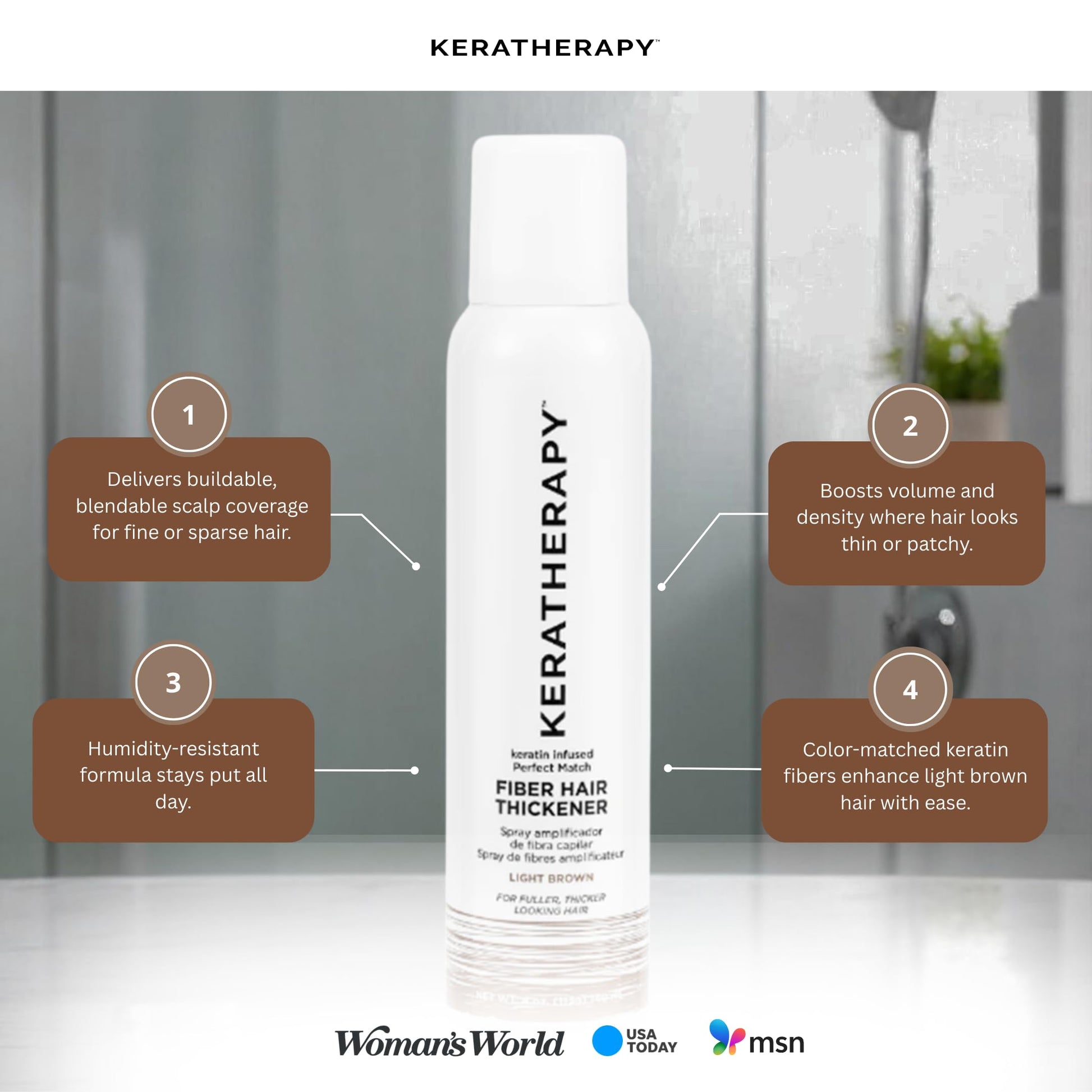 Keratherapy 140 milliliter hair volumizing spray back panel with ingredients and instructions