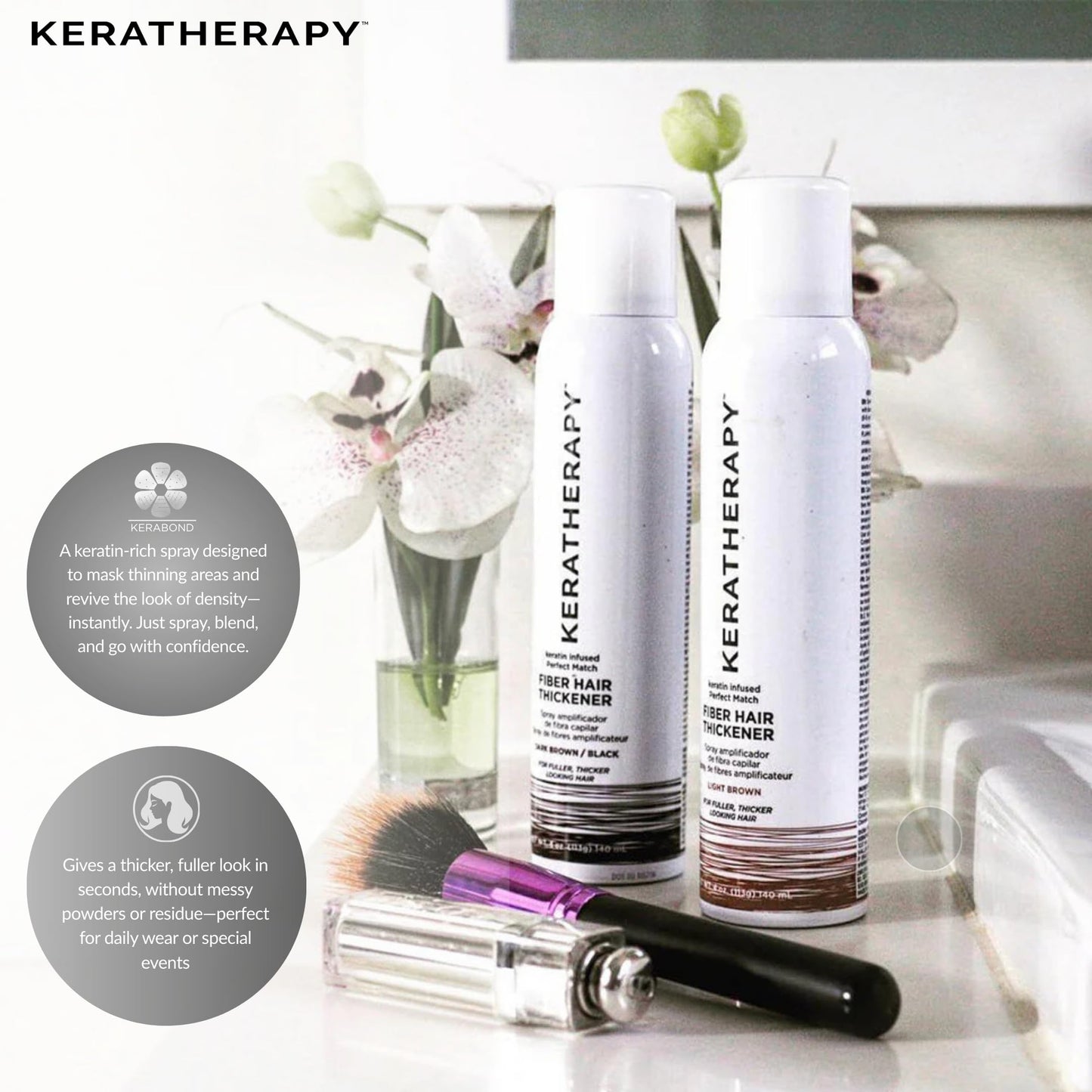 Light brown hair building fiber spray for instant hair density and volume