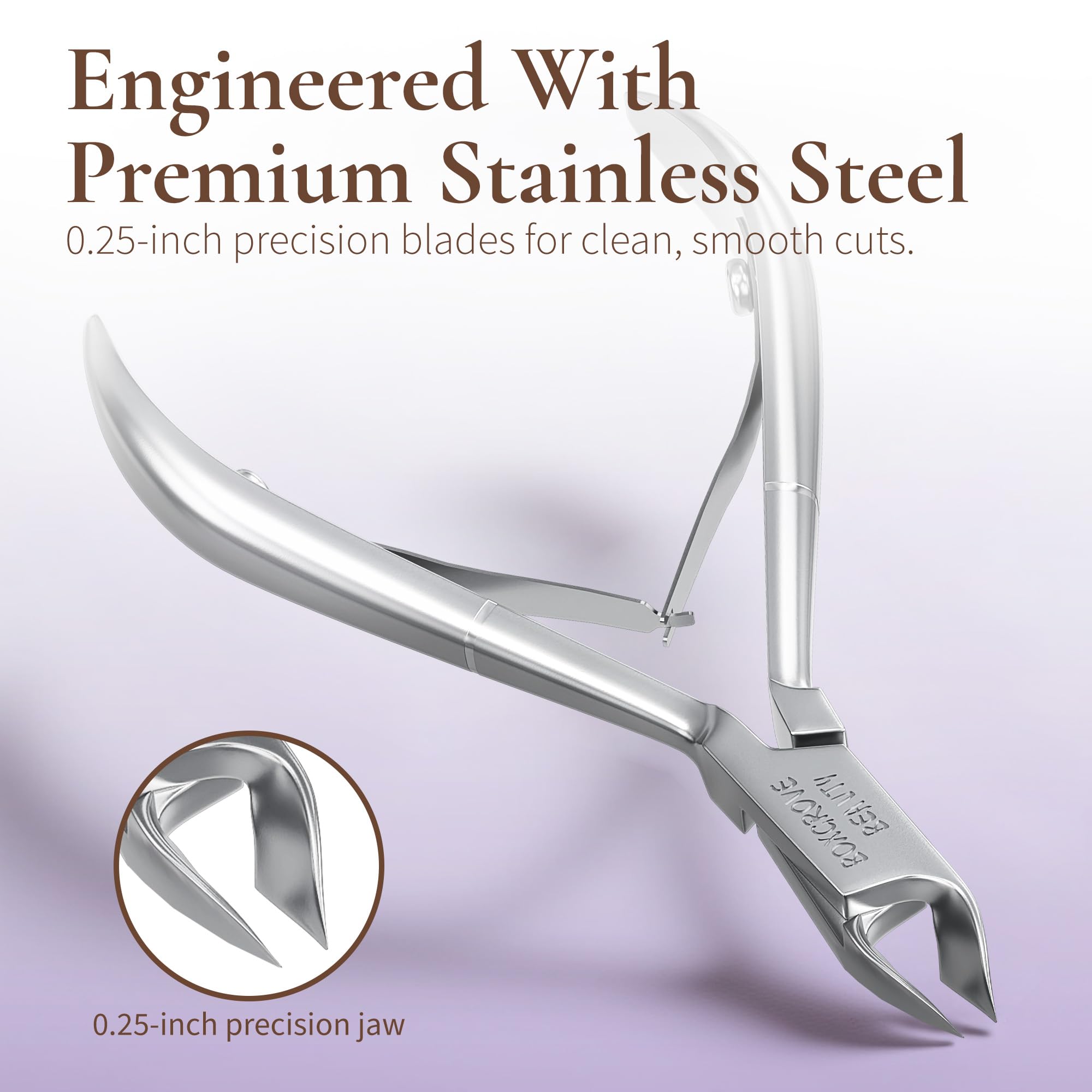 Close up of sharp stainless steel cuticle nipper jaw