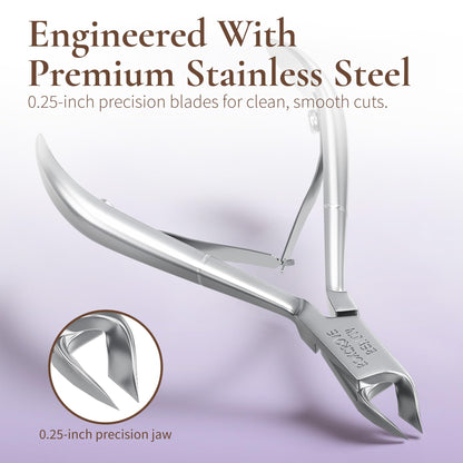 Close up of sharp stainless steel cuticle nipper jaw