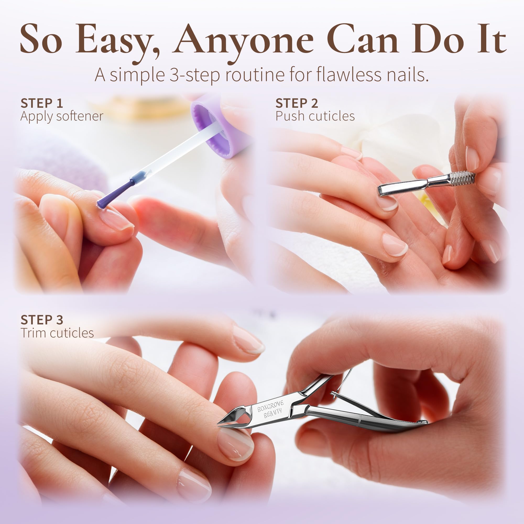 Stainless steel pedicure tool held in hand