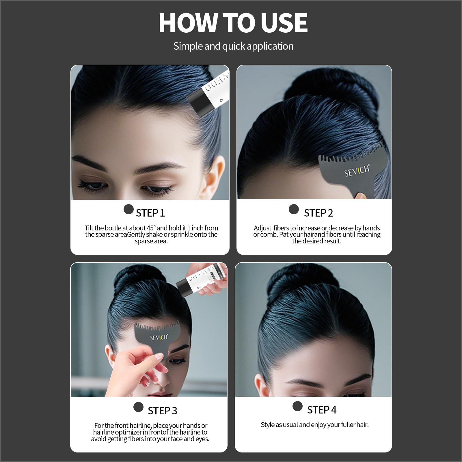 Back label of Lewedo 100 gram hair fiber refill bag detailing application steps