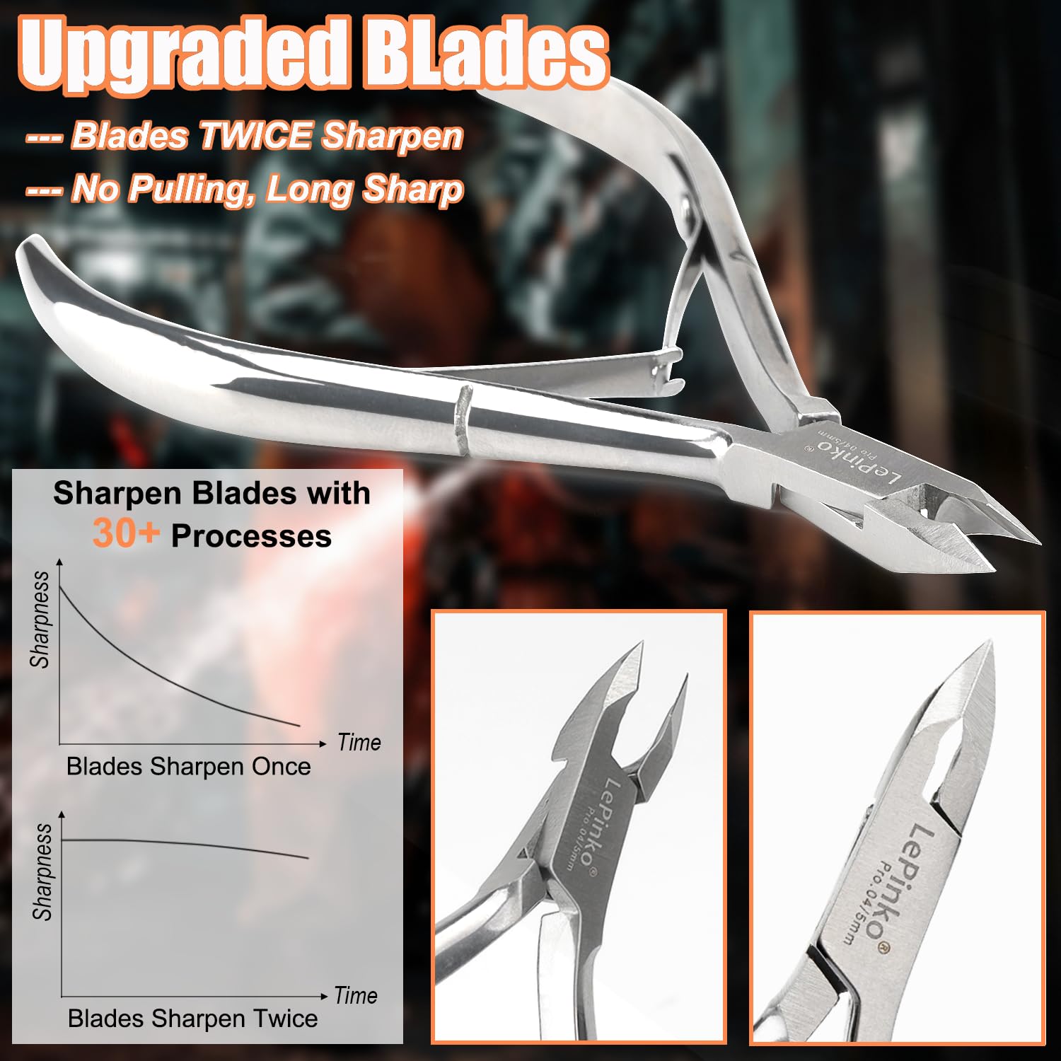 Detailed shot of the upgraded double-spring tension mechanism on the handle of the cuticle nipper.