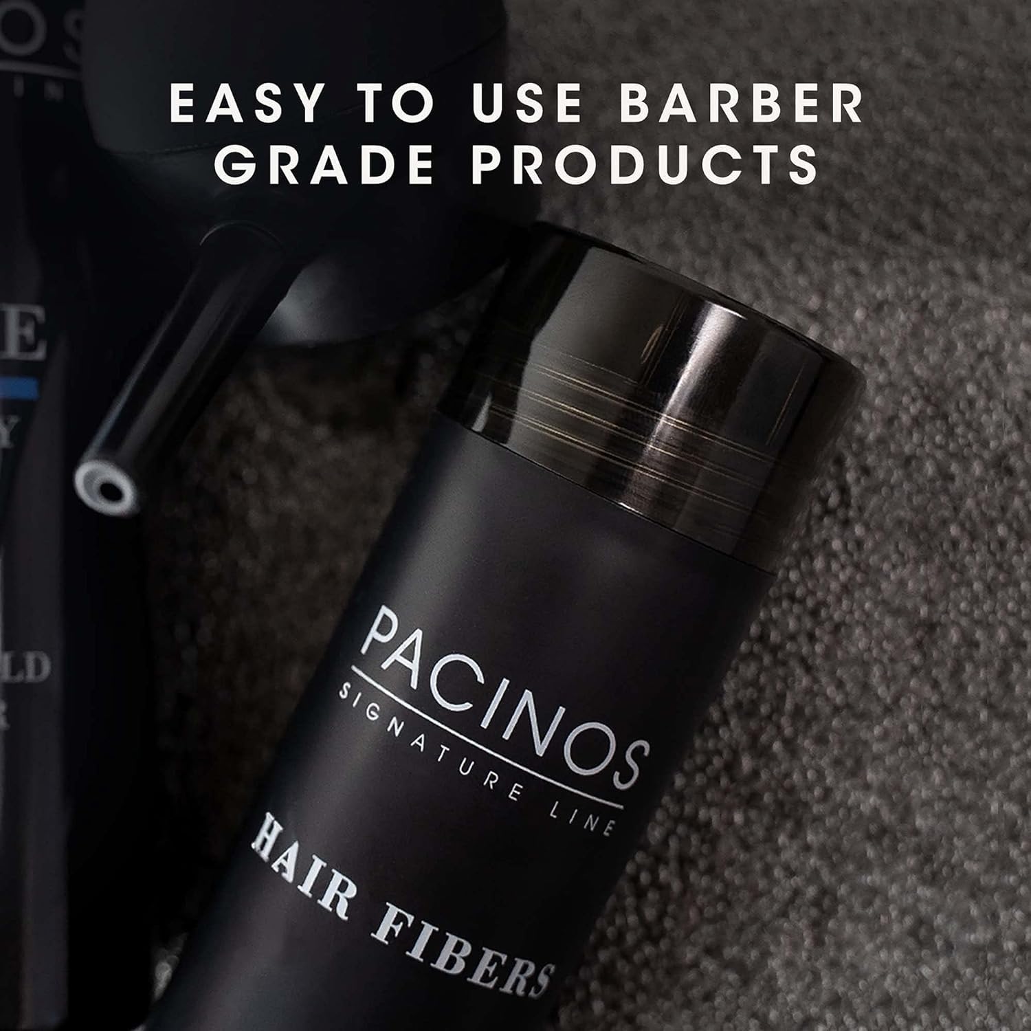 Pacinos dark brown hair fibers being applied to thinning scalp area
