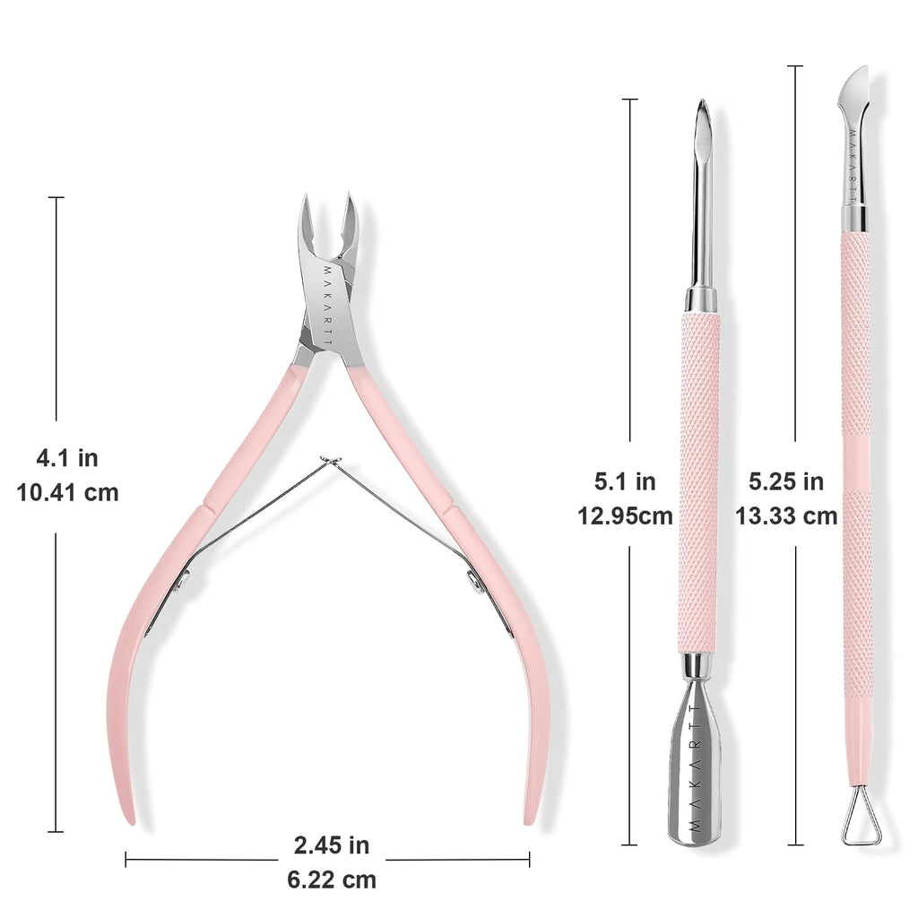 Three piece stainless steel manicure tool kit for salon use