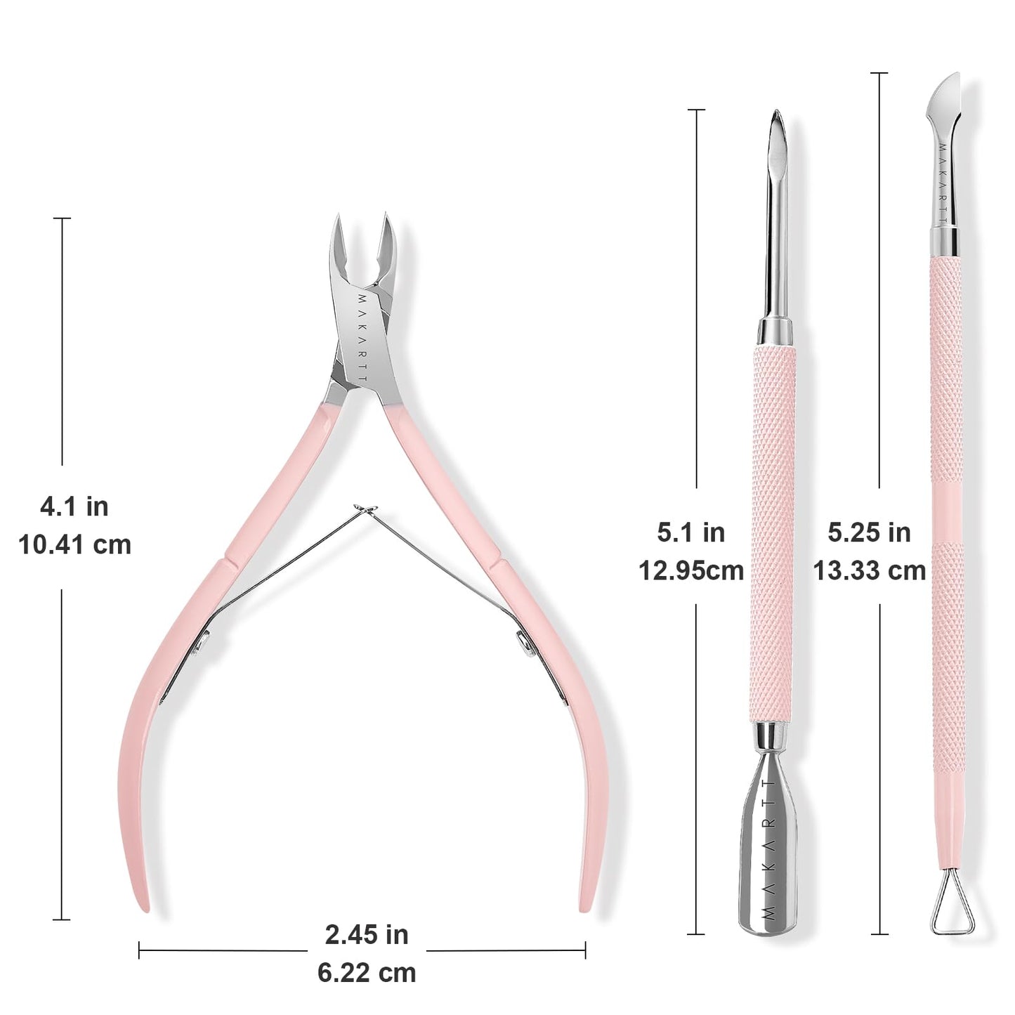 Three piece stainless steel manicure tool kit for salon use