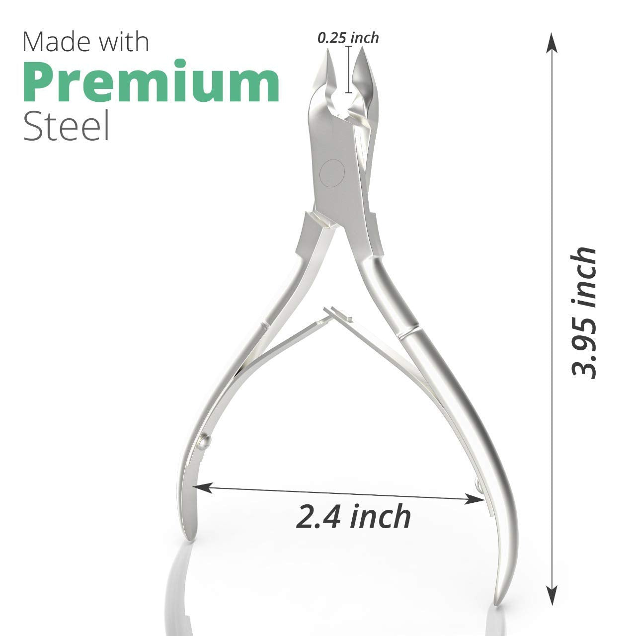Close up of Green Estetica cuticle nipper sharp jaw and blades