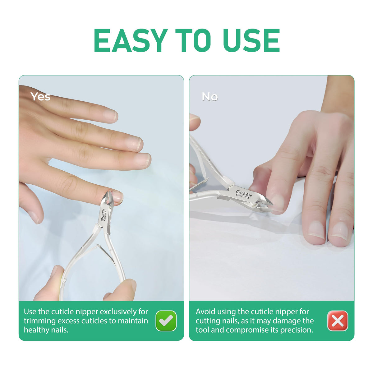 Professional nail care set featuring Green Estetica cuticle nipper