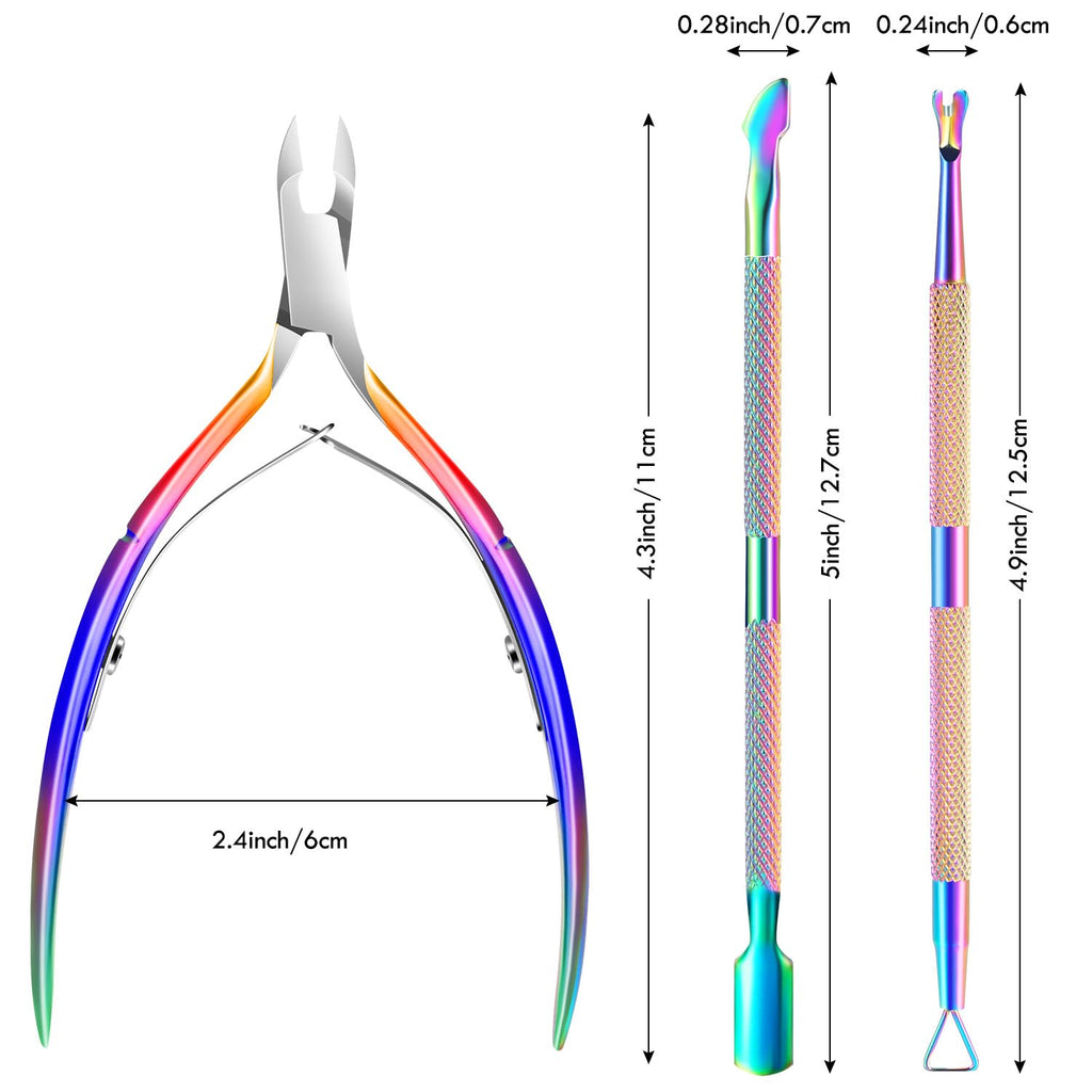 Rainbow finish cuticle pusher and dead skin fork tools