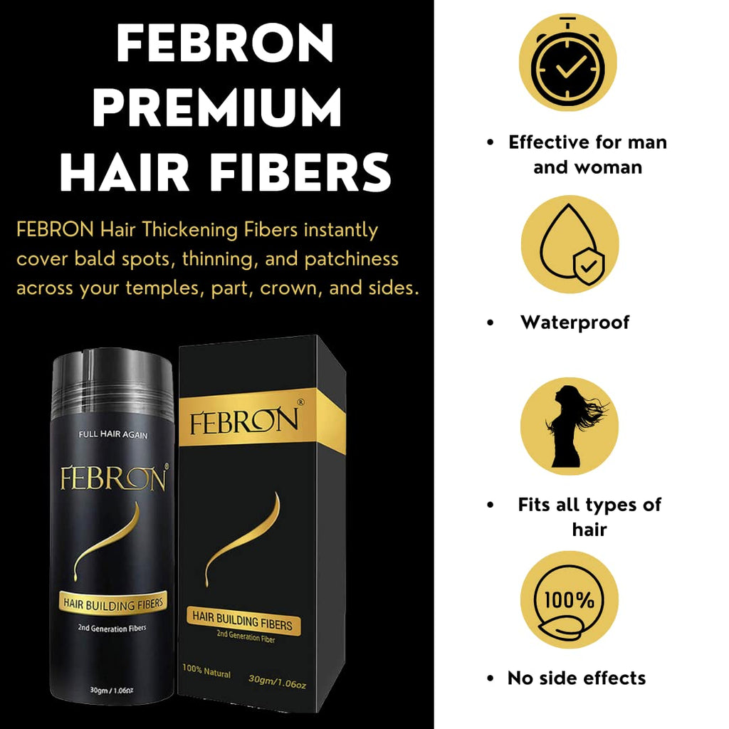 Febron Hair Building Fibers Black 30 Grams side label product details