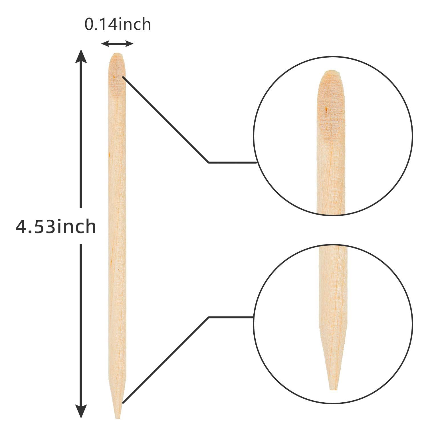 Close up of double-sided wooden cuticle pusher tips
