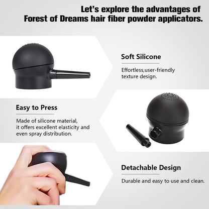 Forest of Dreams hair building fiber applicator showing the durable screw-on mechanism for bottle attachment.