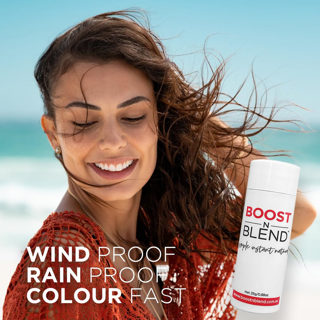 Back label and product details of Boost N Blend hair fibers