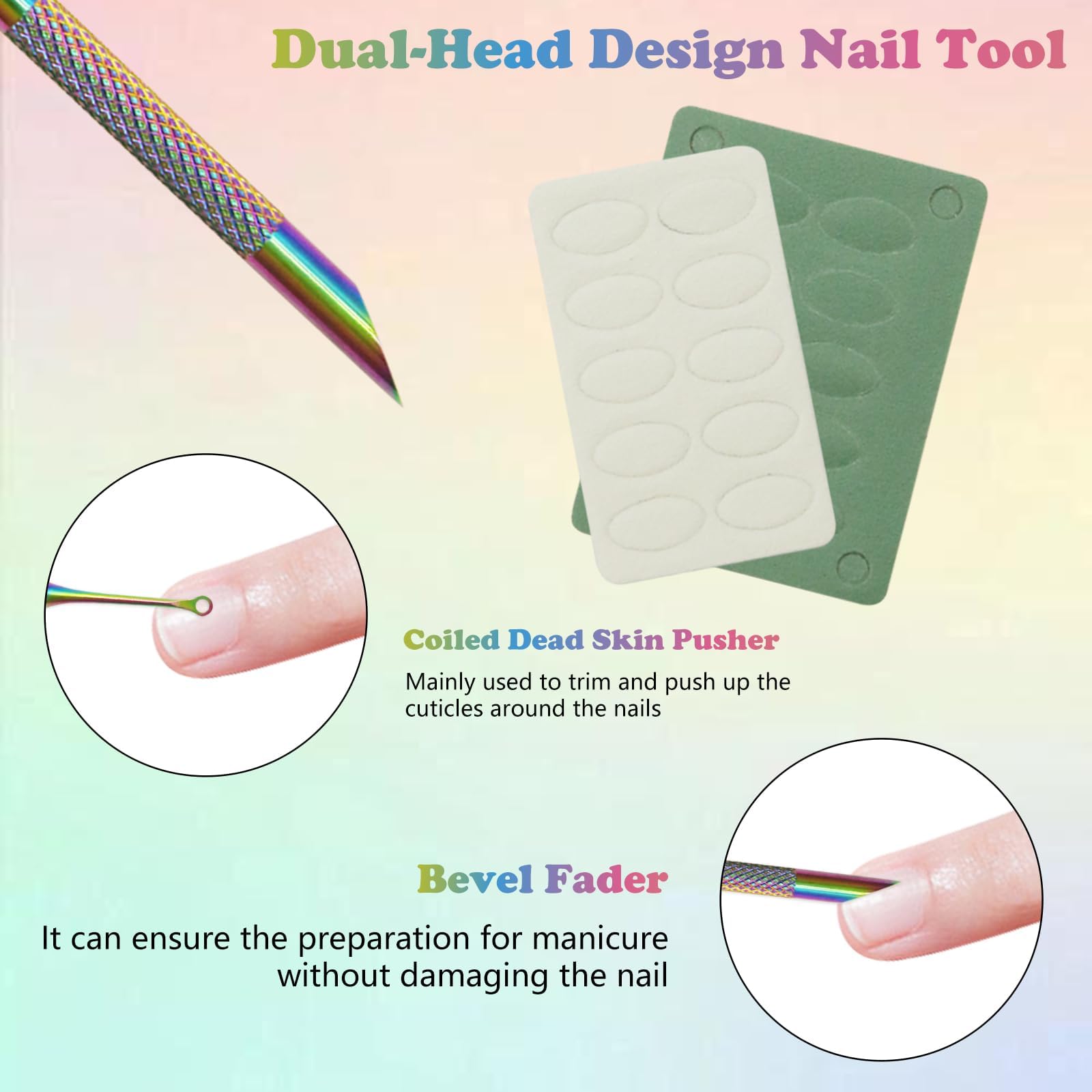 Close up of double ended cuticle pusher shovel and loop