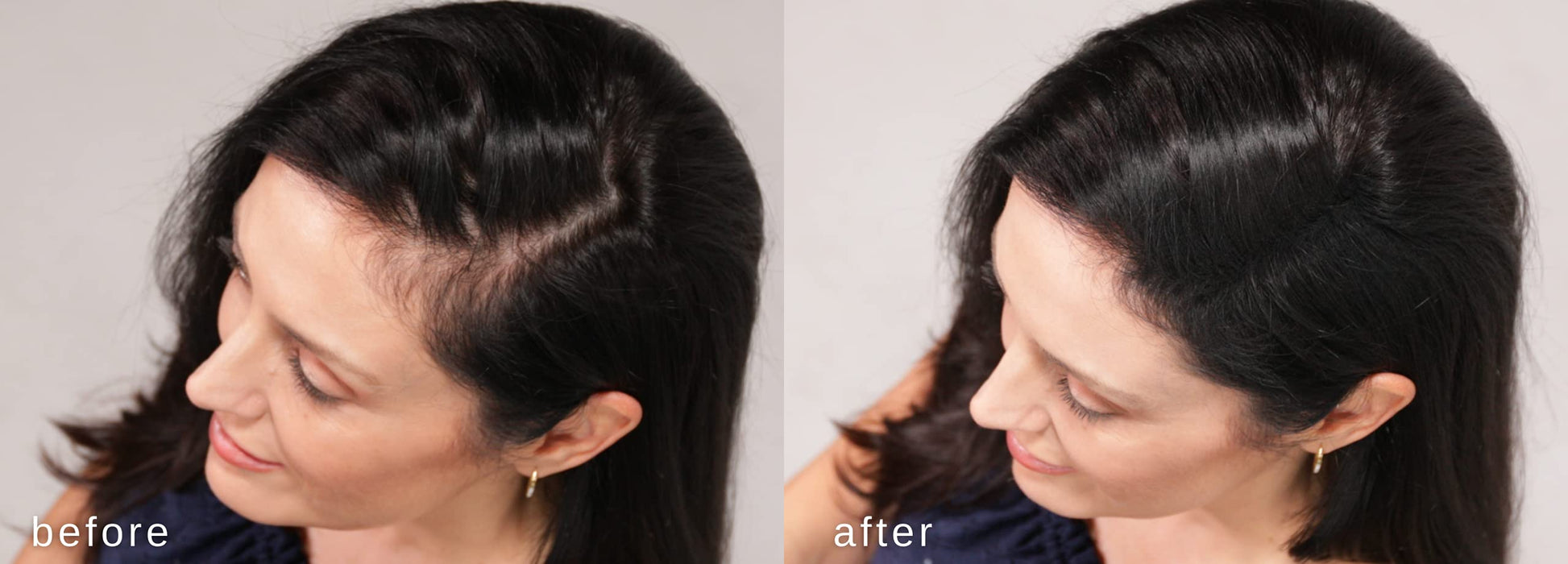 LUXE Professional dark brown hair fibers container highlighting the dermatologist tested seal