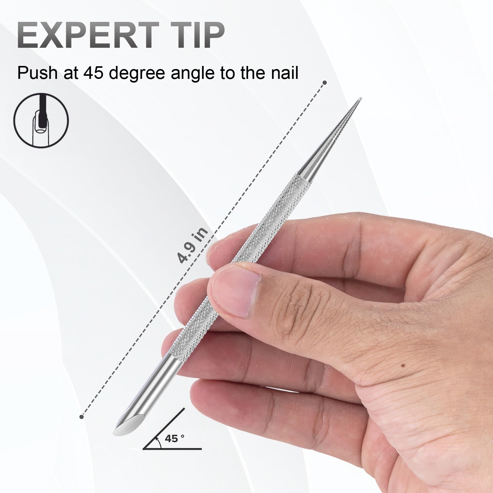 Two piece stainless steel manicure tool set showing dual ends