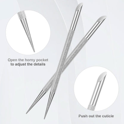 Stainless steel nail cleaning stick tip for precise cuticle care