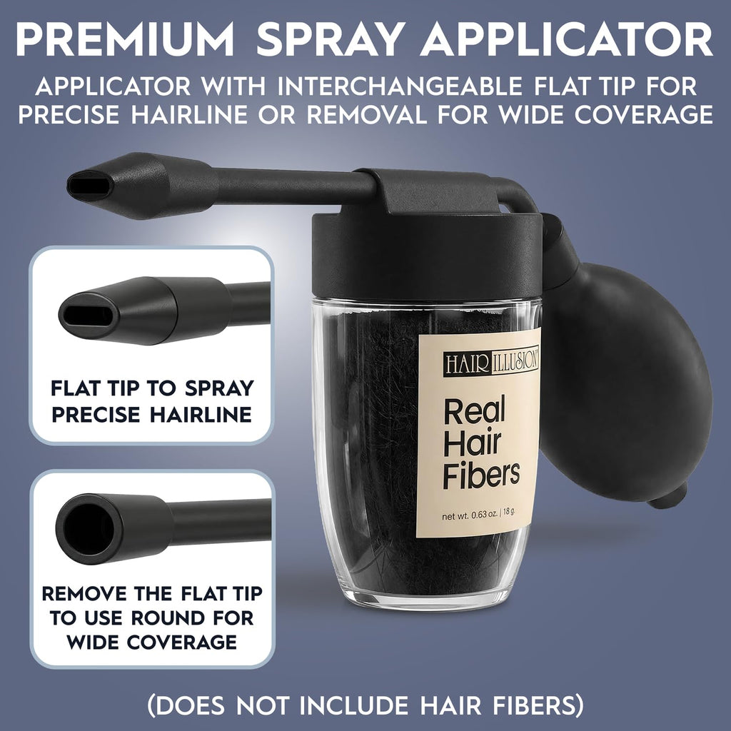 Hair Illusion fiber pump showing rubber squeeze bulb mechanism