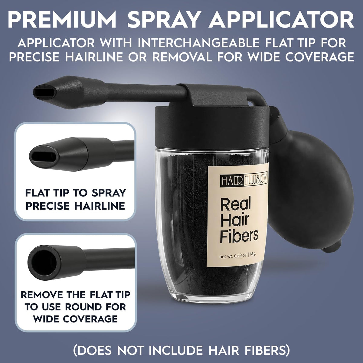 Hair Illusion fiber pump showing rubber squeeze bulb mechanism