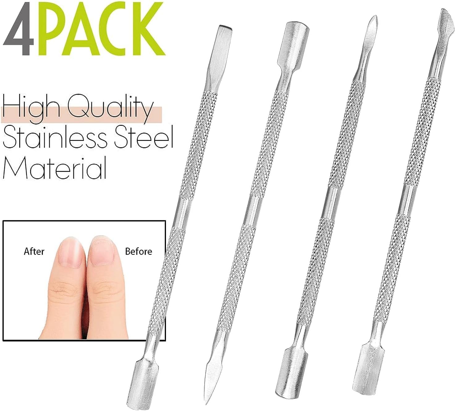Detailed view of cuticle pusher curved spoon and angled scraper tips