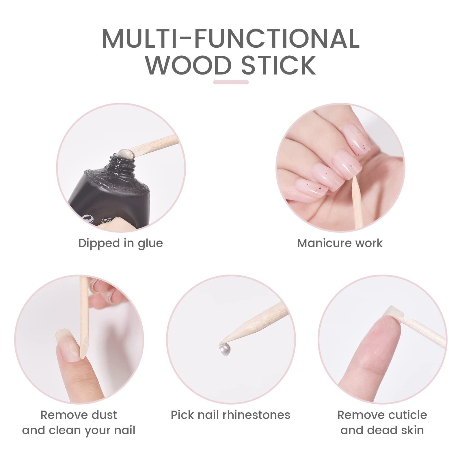 Pointed end of wooden stick for nail art application