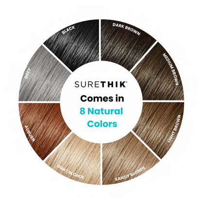 SureThik dark brown thinning hair concealer bottle showing application top