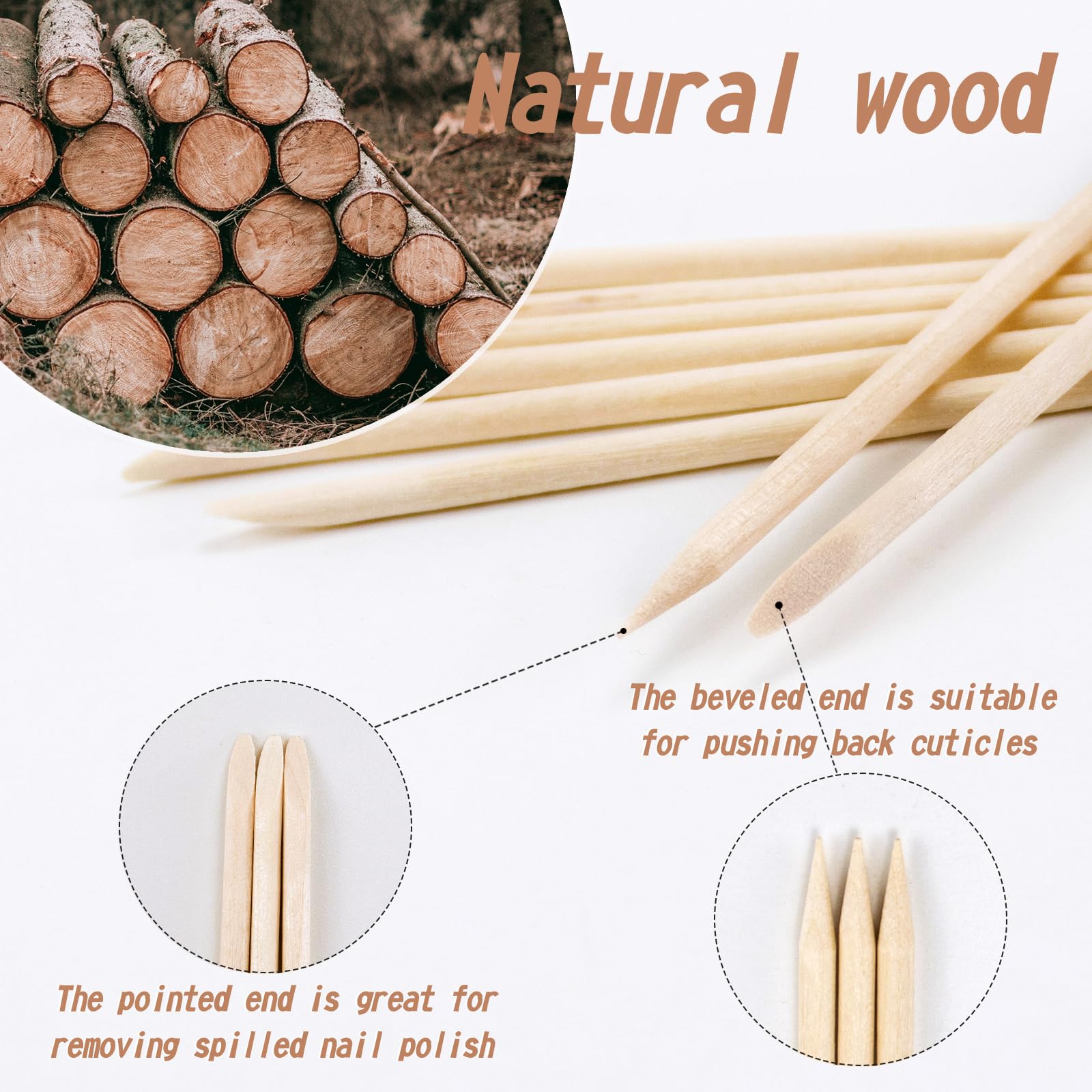 Close up of double-sided wooden cuticle pusher sticks