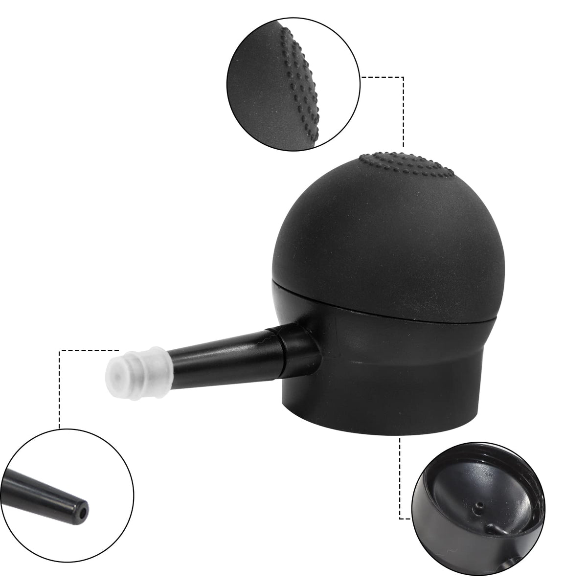 Side angle view of the Sazoley hair thickening spray pump tool with universal base