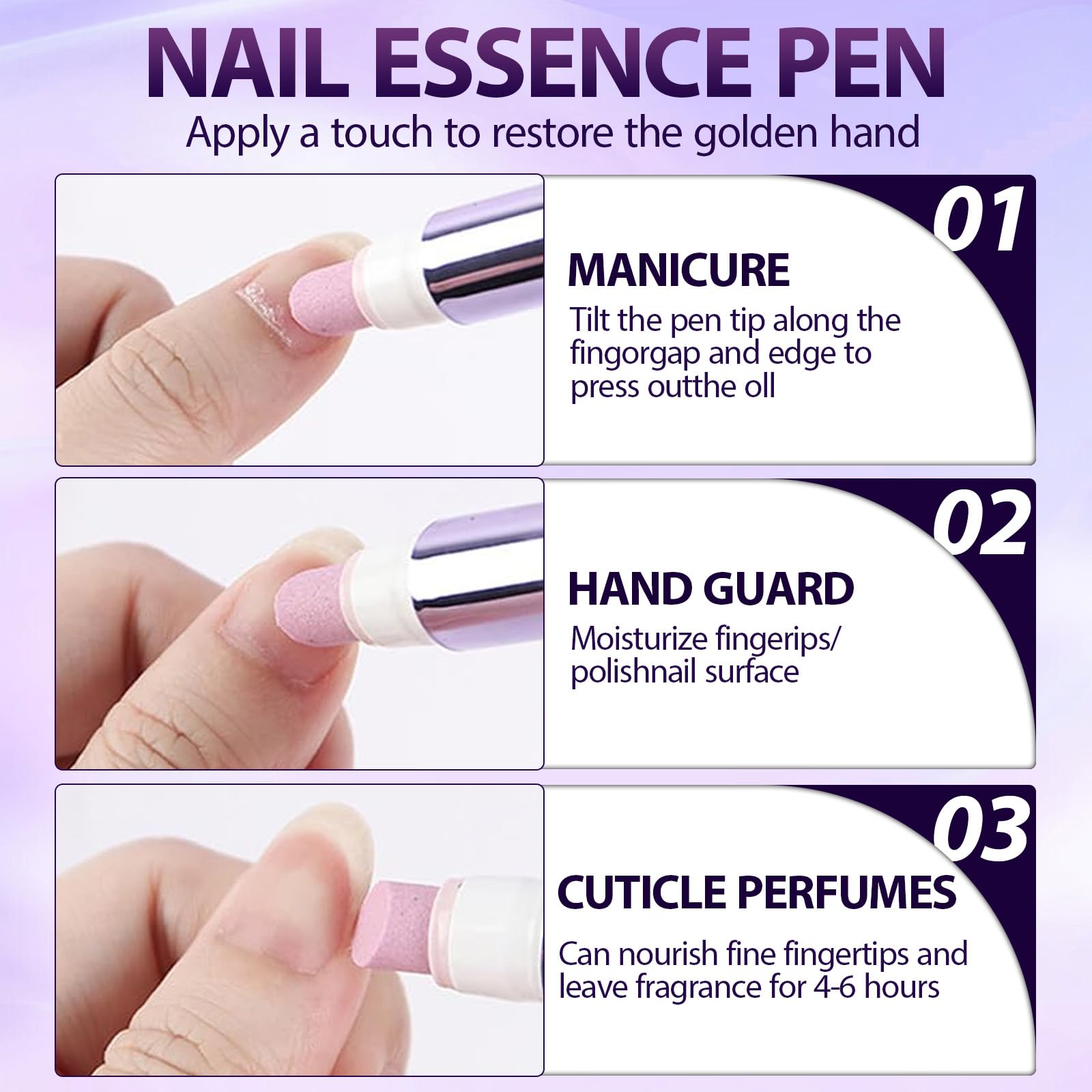 Before and after application display using the BaiKupo nail strengthener and growth oil pen.