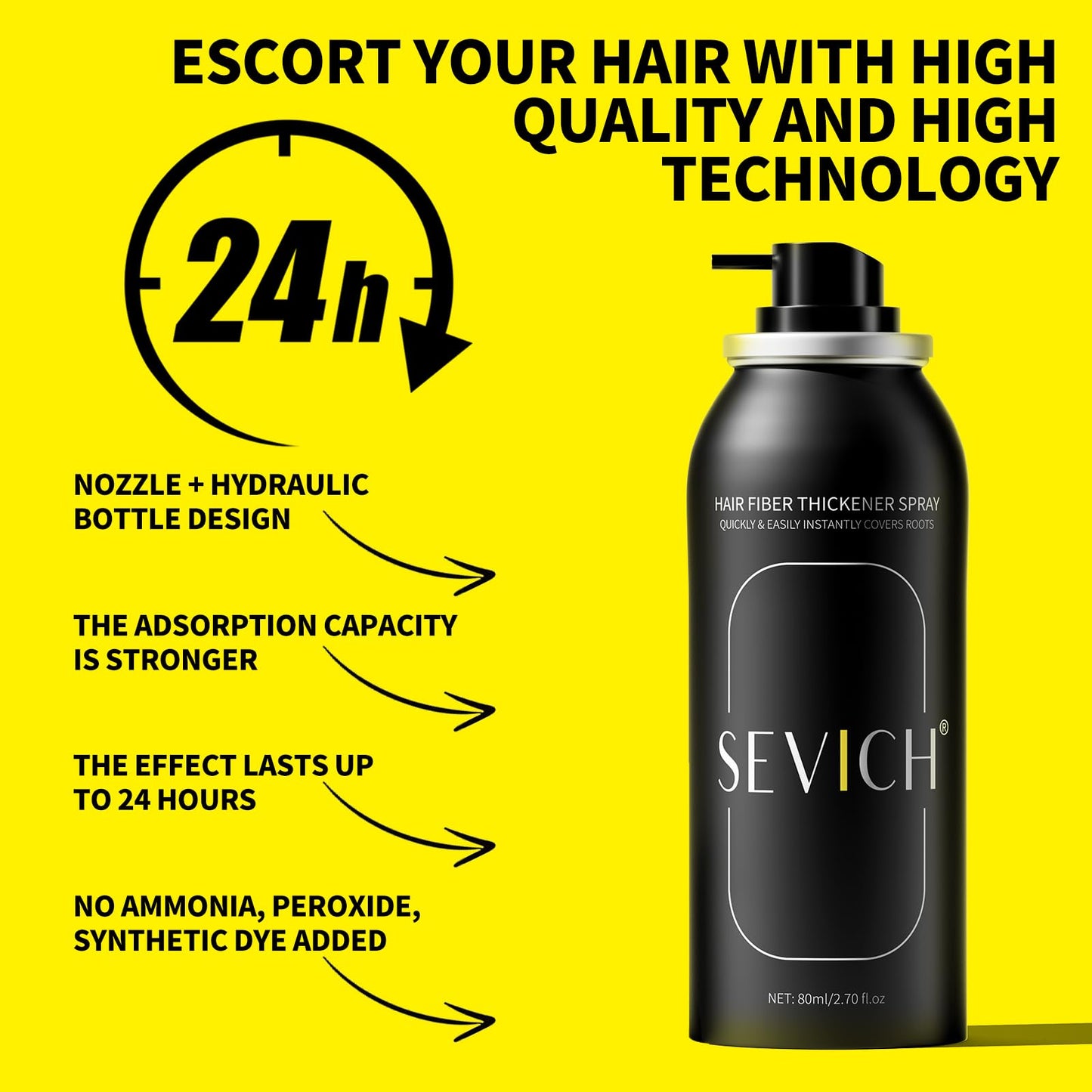 Sevich eighty milliliters black hair fiber aerosol application close up