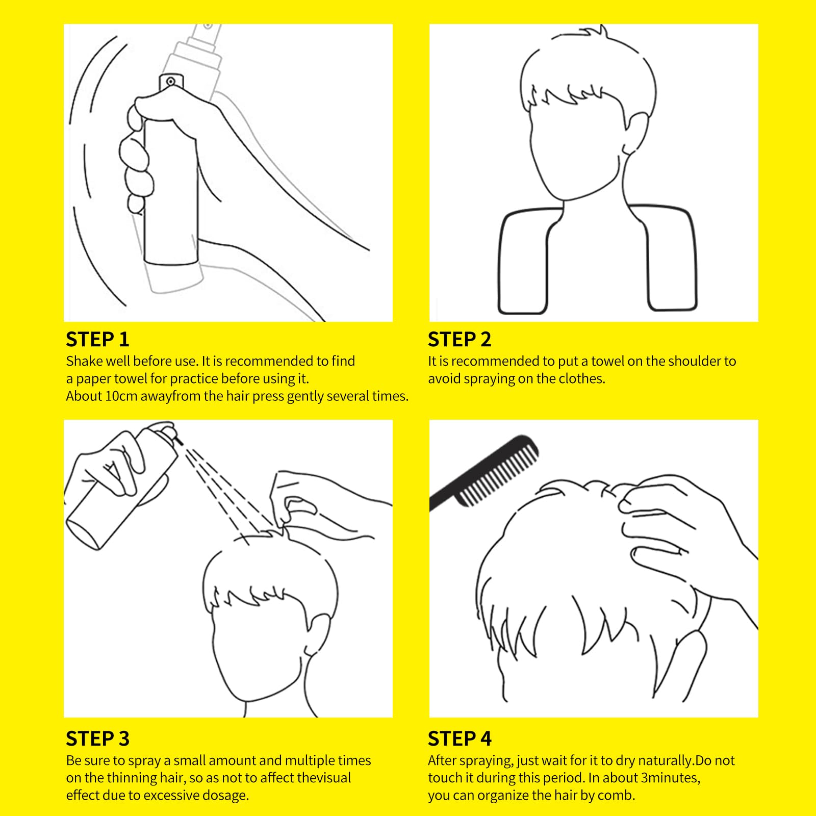 Temporary black hair color root touch up spray application demonstration