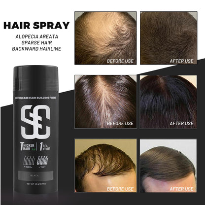 SOVONCARE black keratin powder container showcasing premium imported packaging for bald spot coverage