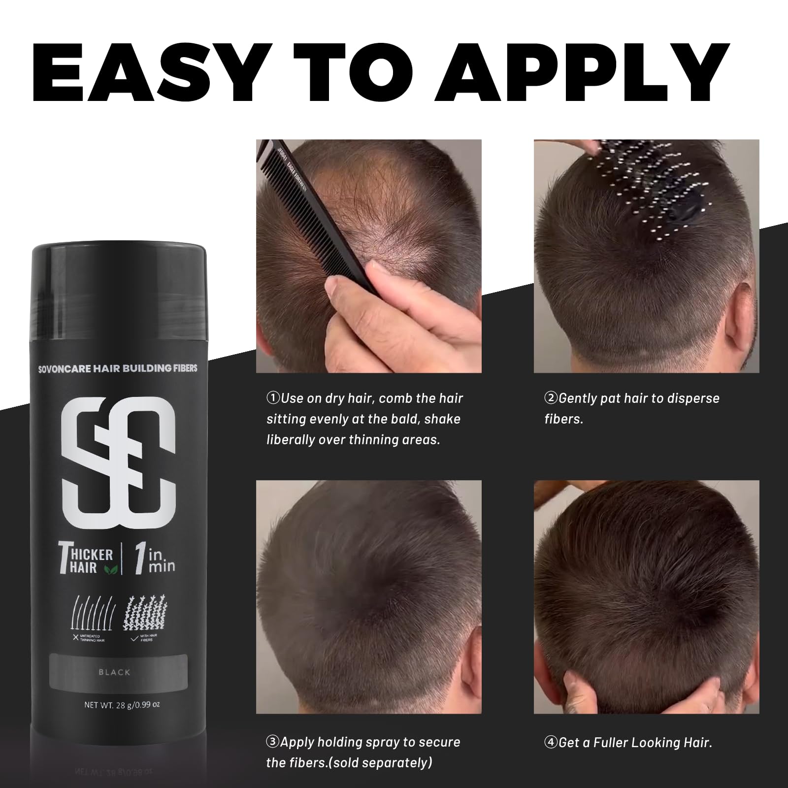 SOVONCARE undetectable natural look hair building fibers for men and women suffering from hair loss