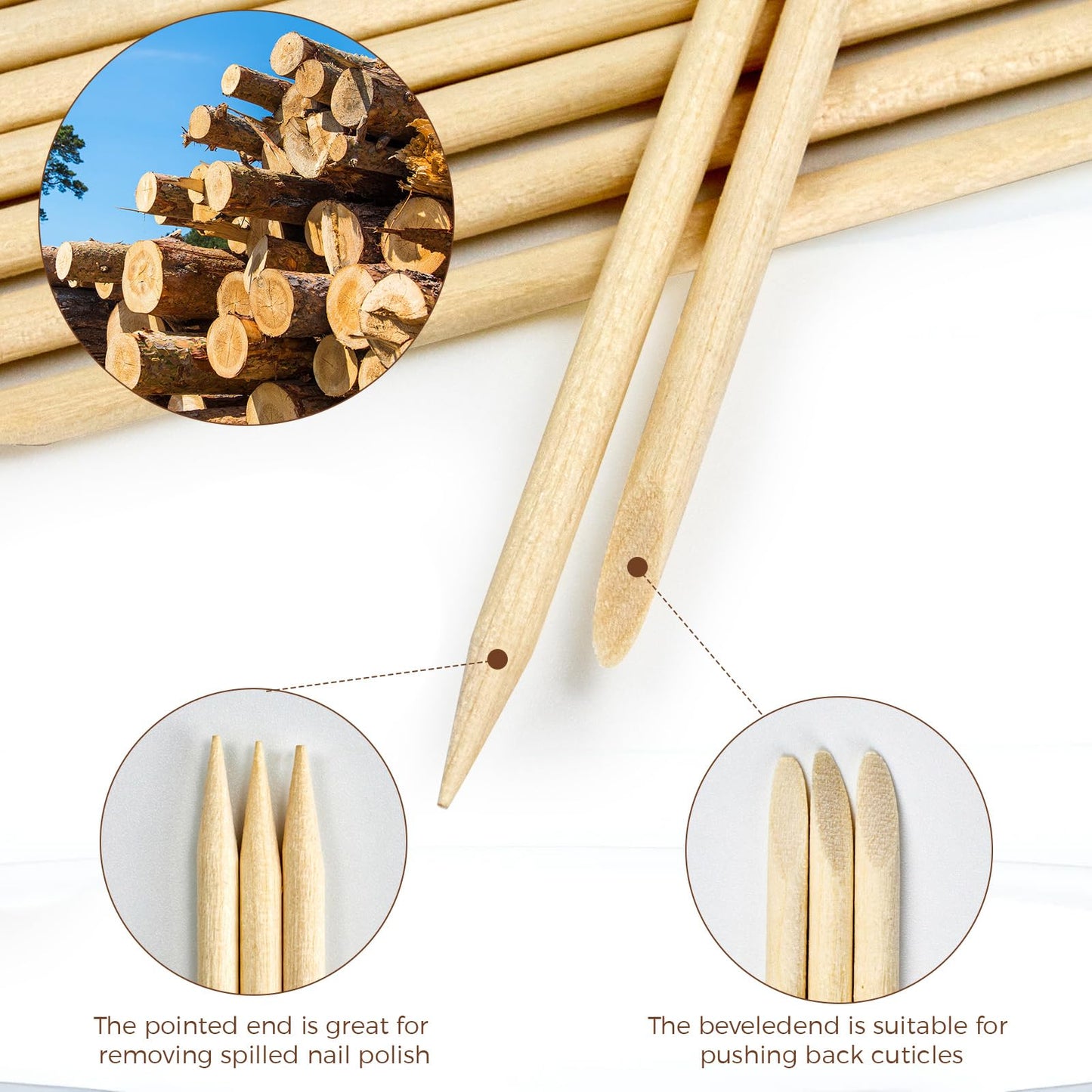 Professional wood cuticle remover sticks for salon quality nail care.