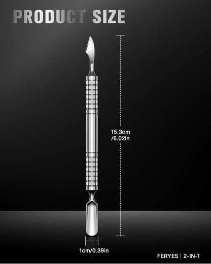 FERYES precision cuticle pusher showing durable metallic construction detail
