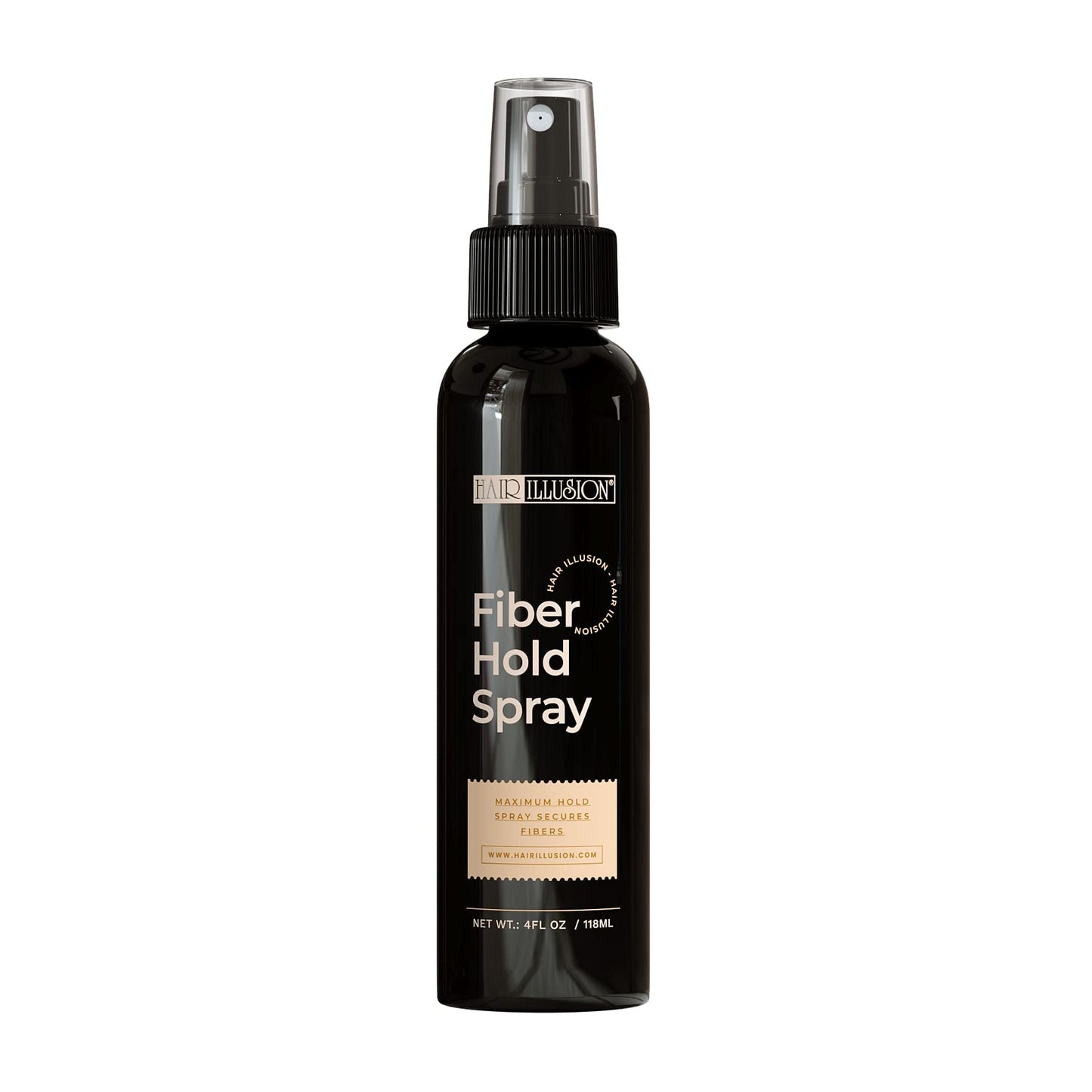 Hair Illusion fiber hold spray bottle for setting non-synthetic hair fibers.