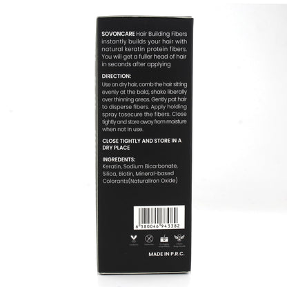 SOVONCARE sweat resistant hair fiber cosmetic solution in a black twenty eight gram bottle