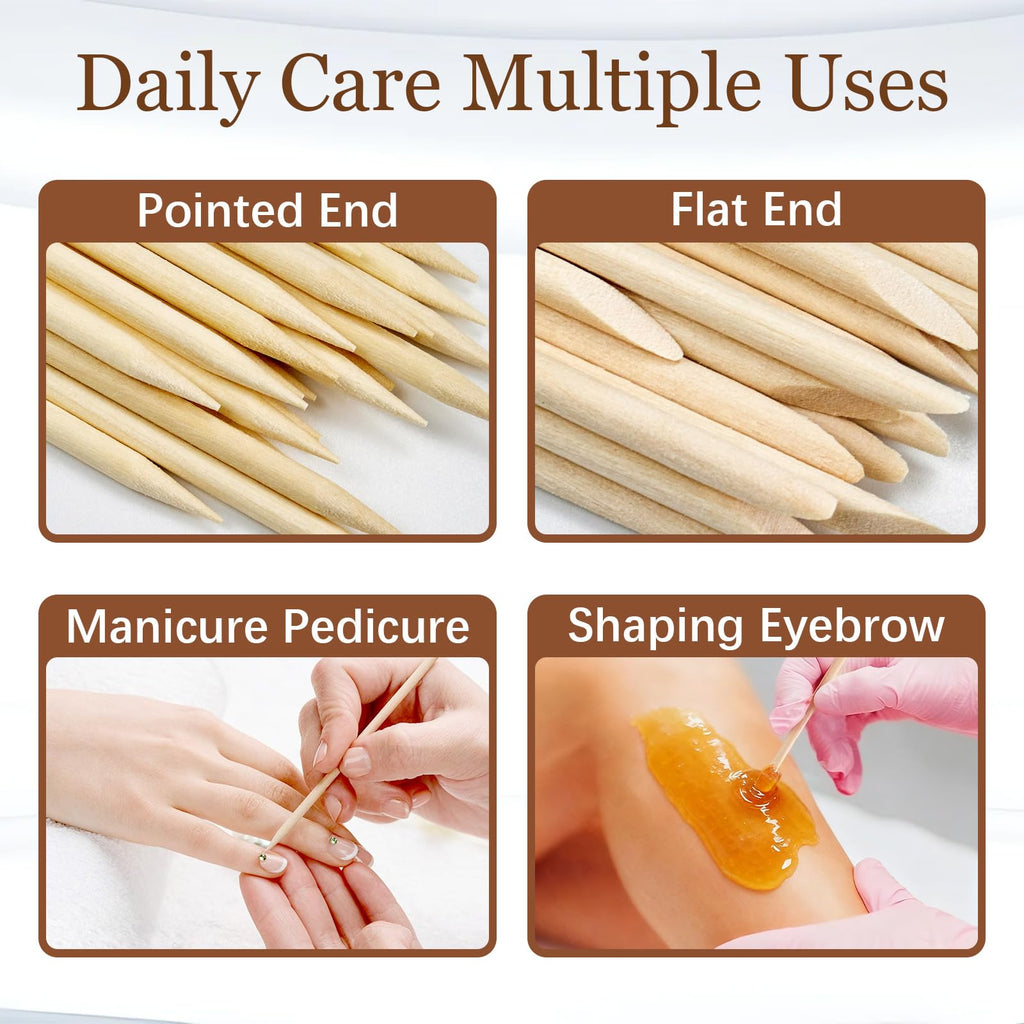 Disposable wooden nail pushers inside clear reusable organizing box.