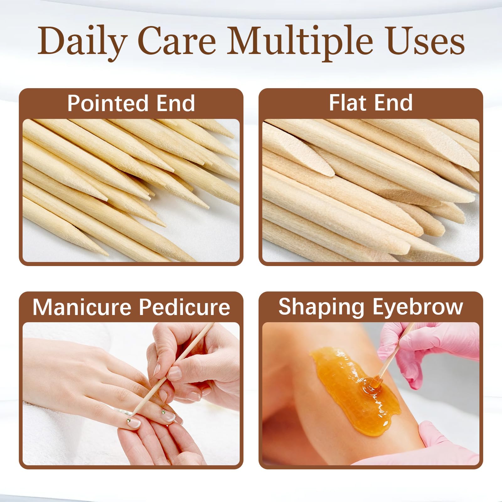 Disposable wooden nail pushers inside clear reusable organizing box.