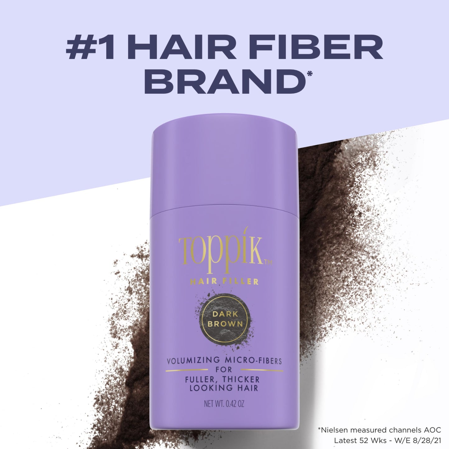 Toppik hair building fibers keratin powder in dark brown shade for thinning coverage.