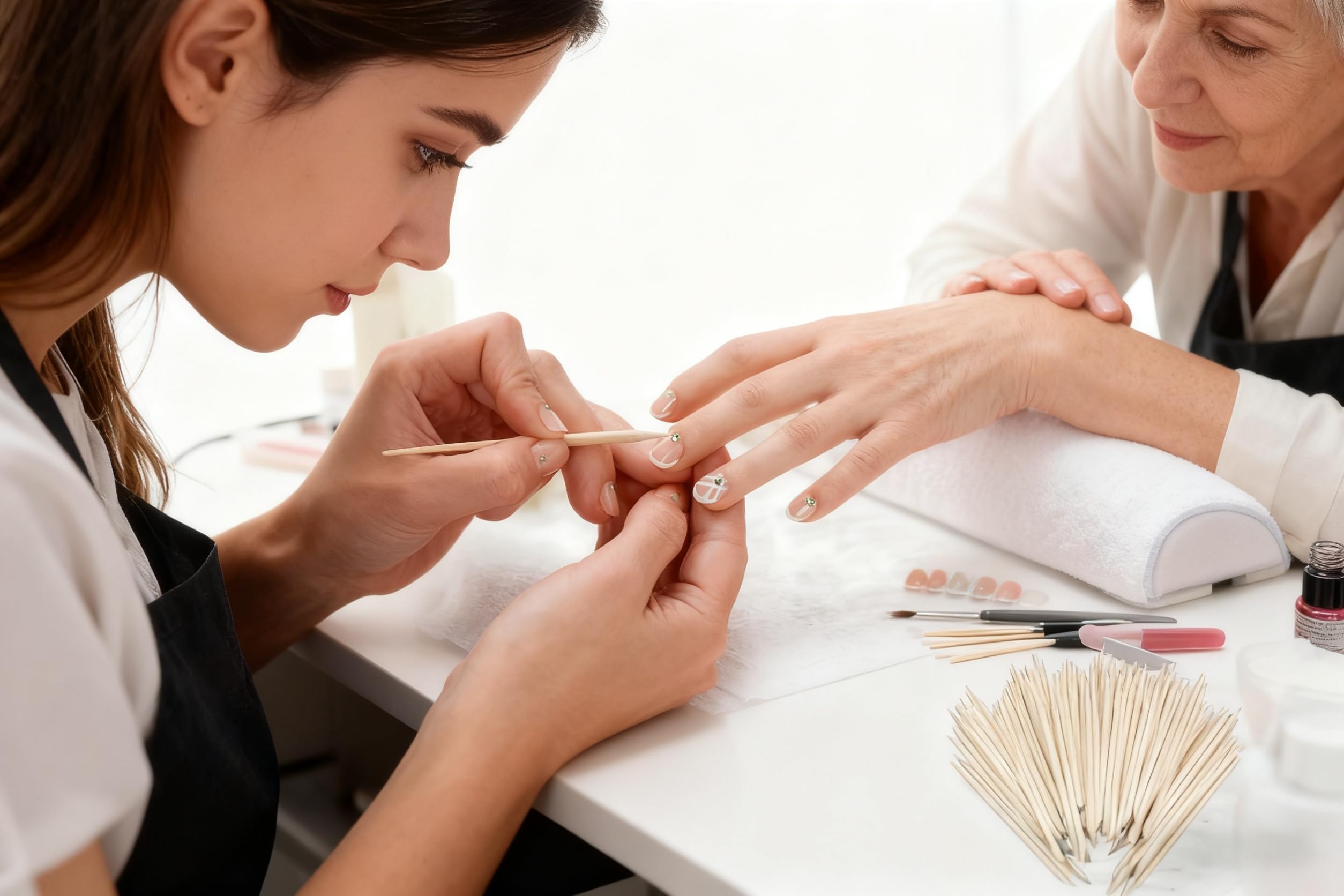 Close up of Yofan wood cuticle pusher tips