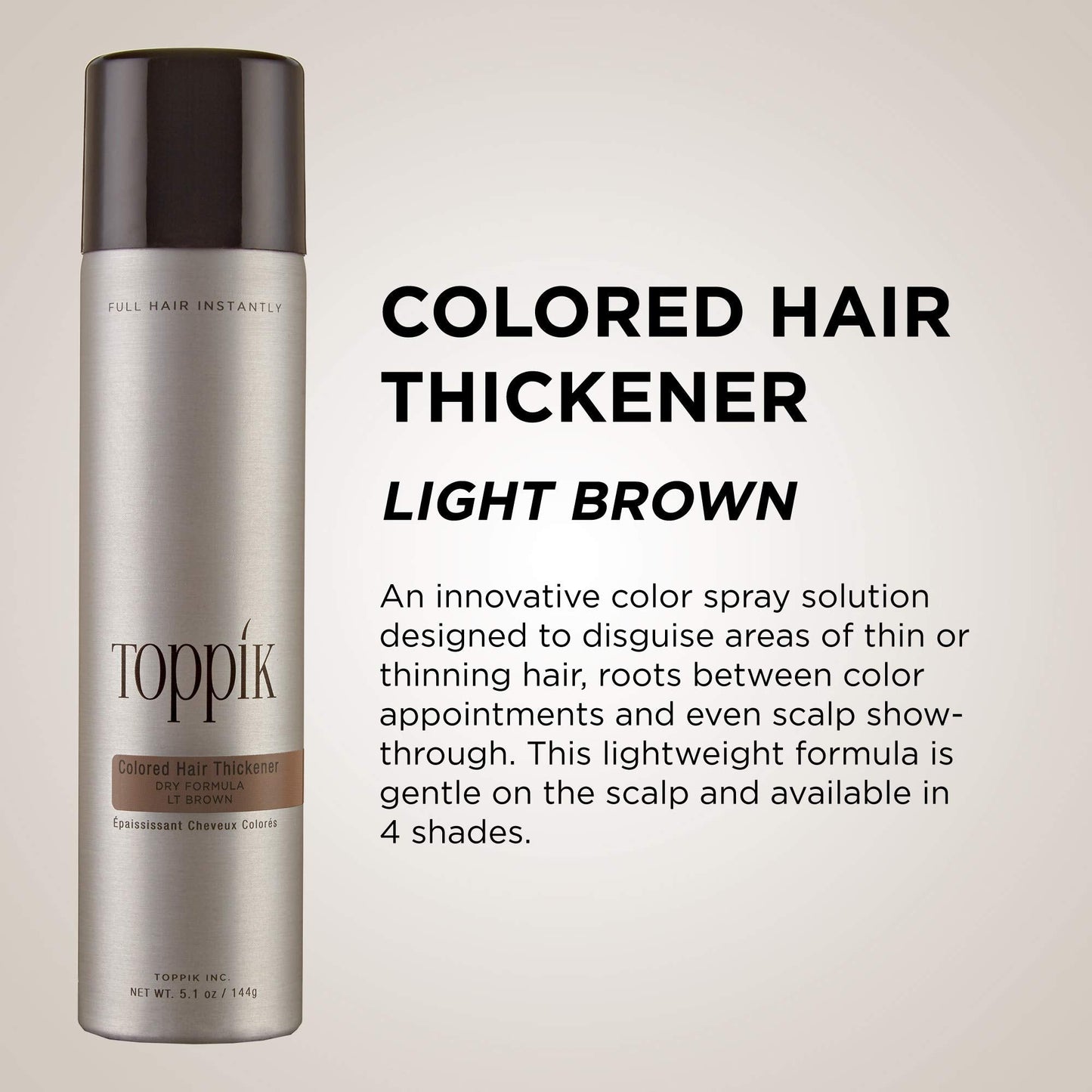 Toppik temporary hair color spray bottle showing the nozzle design for precision root touchup