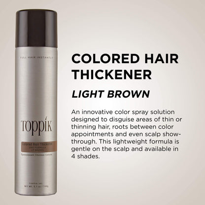 Toppik temporary hair color spray bottle showing the nozzle design for precision root touchup