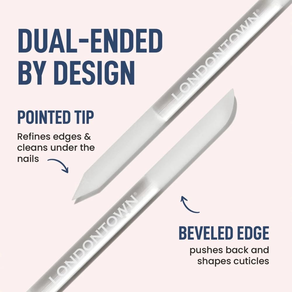 Close up of glass cuticle pusher beveled edge