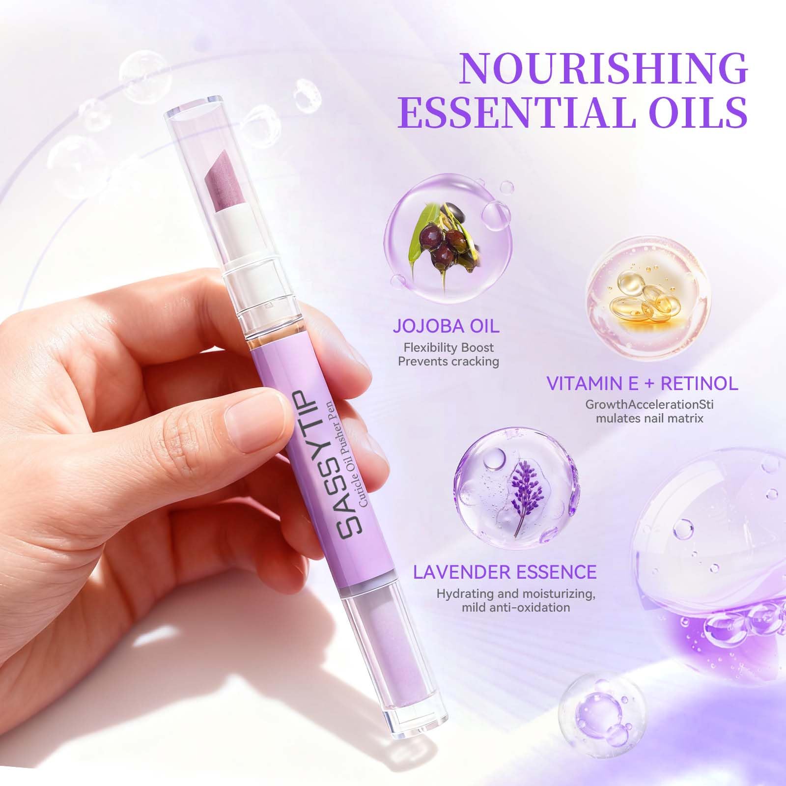 Close up of Sassytip cuticle remover gel application