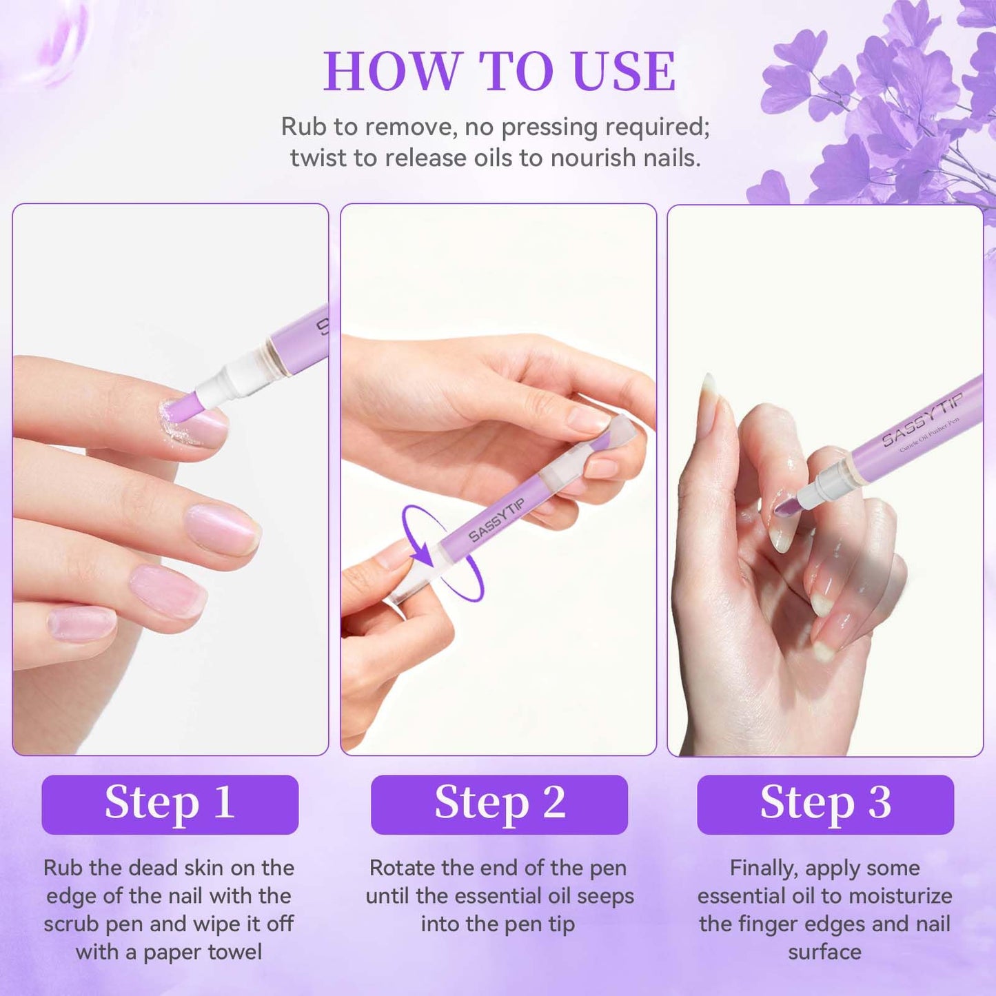 Sassytip cuticle pen packaging details