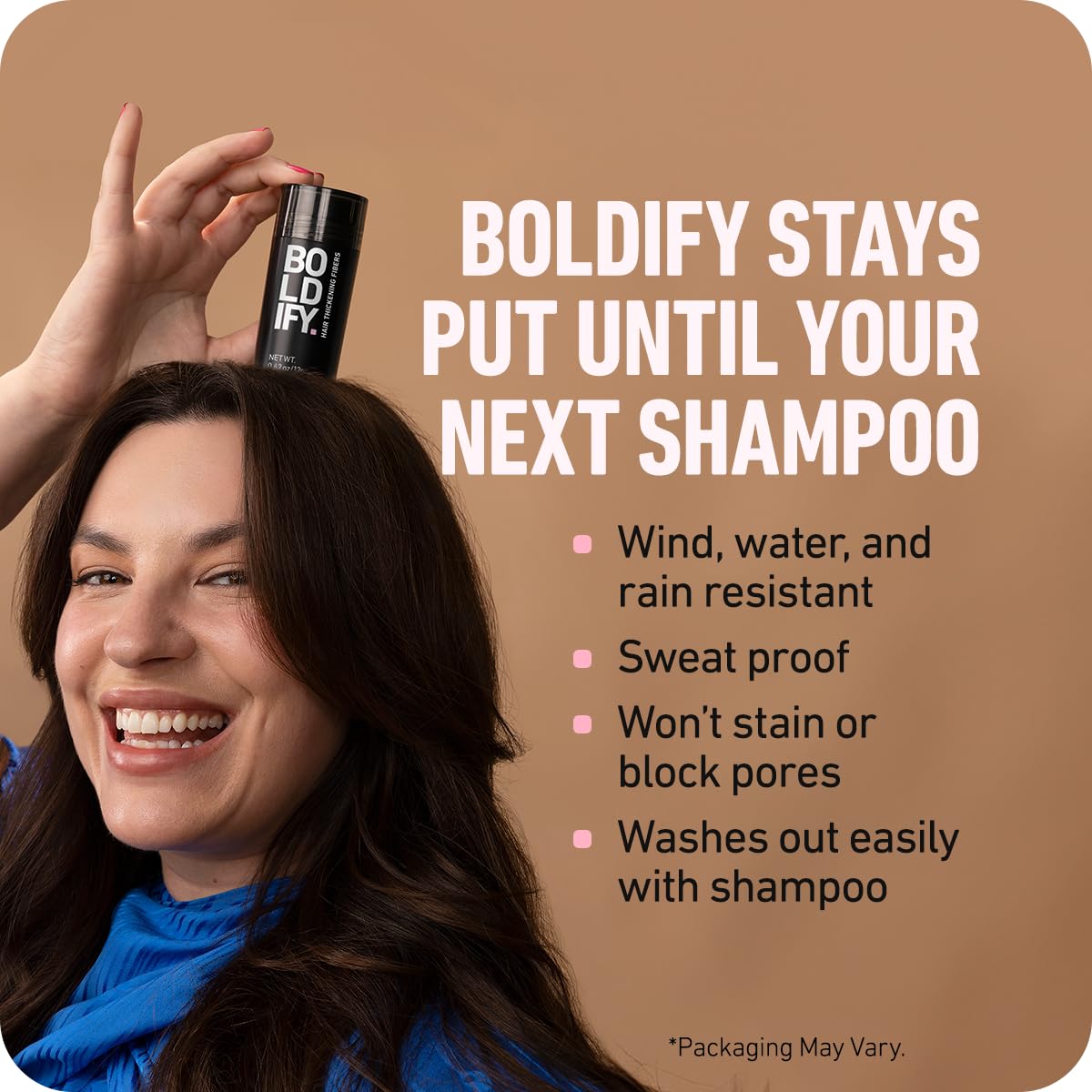 Boldify hair fiber twin pack product lifestyle and packaging display